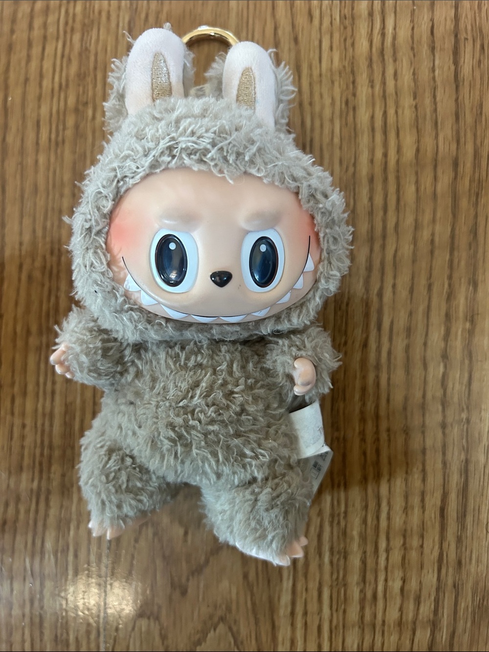 Used Plush Monster Keychain - Fuzzy Taupe Bunny Costume